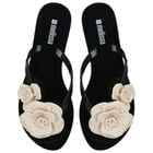 Girls Black & Beige Logo Flower Flip Flops, 2, hi-res