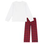 Boys White & Red Tartan Check Pyjamas, 1, hi-res