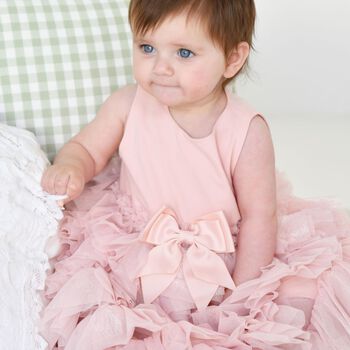 فستان بنات من التول بكشكشه باللون الوردى 