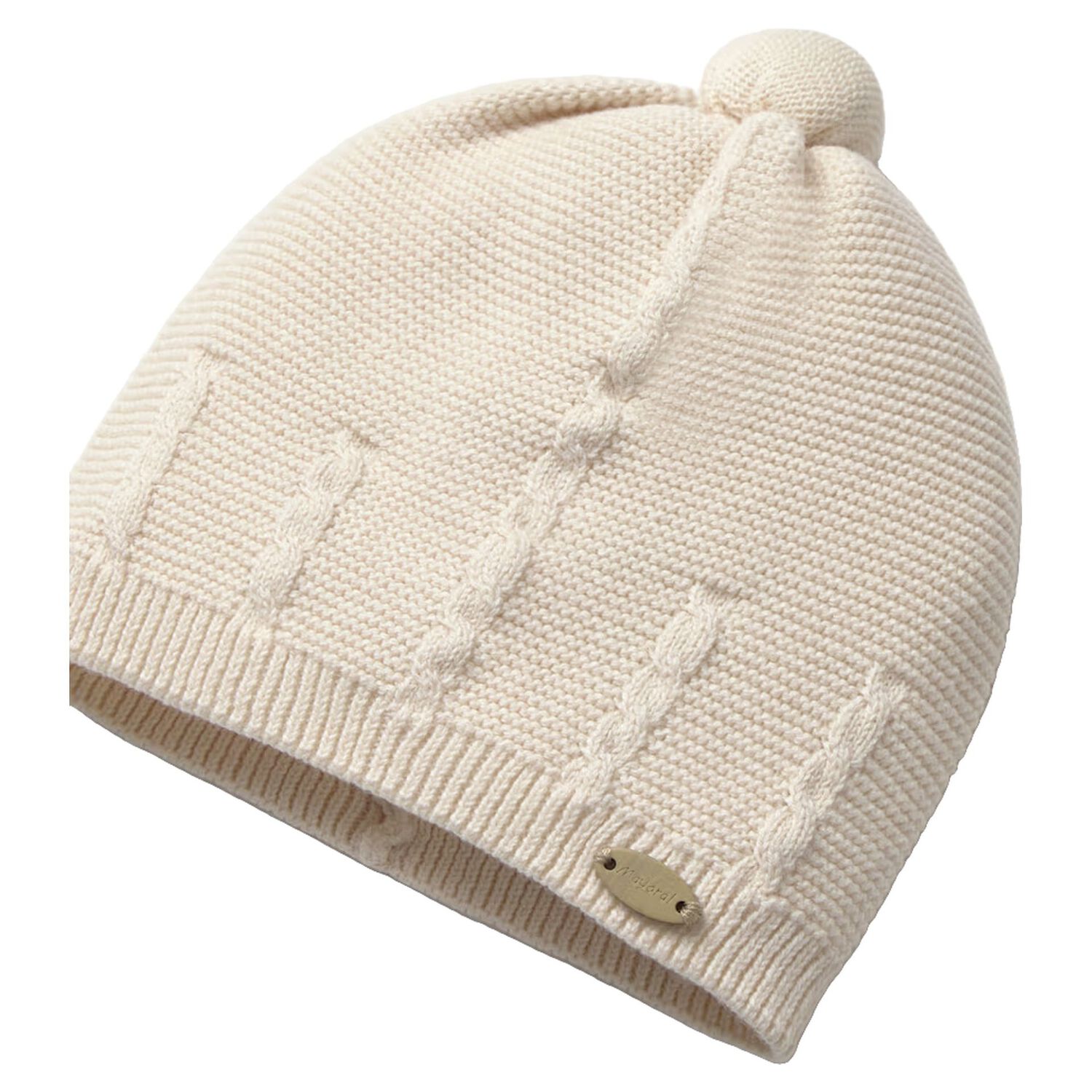 Beige Logo Knitted Baby Hat, 1, hi-res
