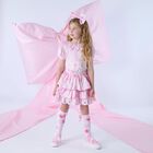 Girls Pink Satin Bow Socks, 1, hi-res