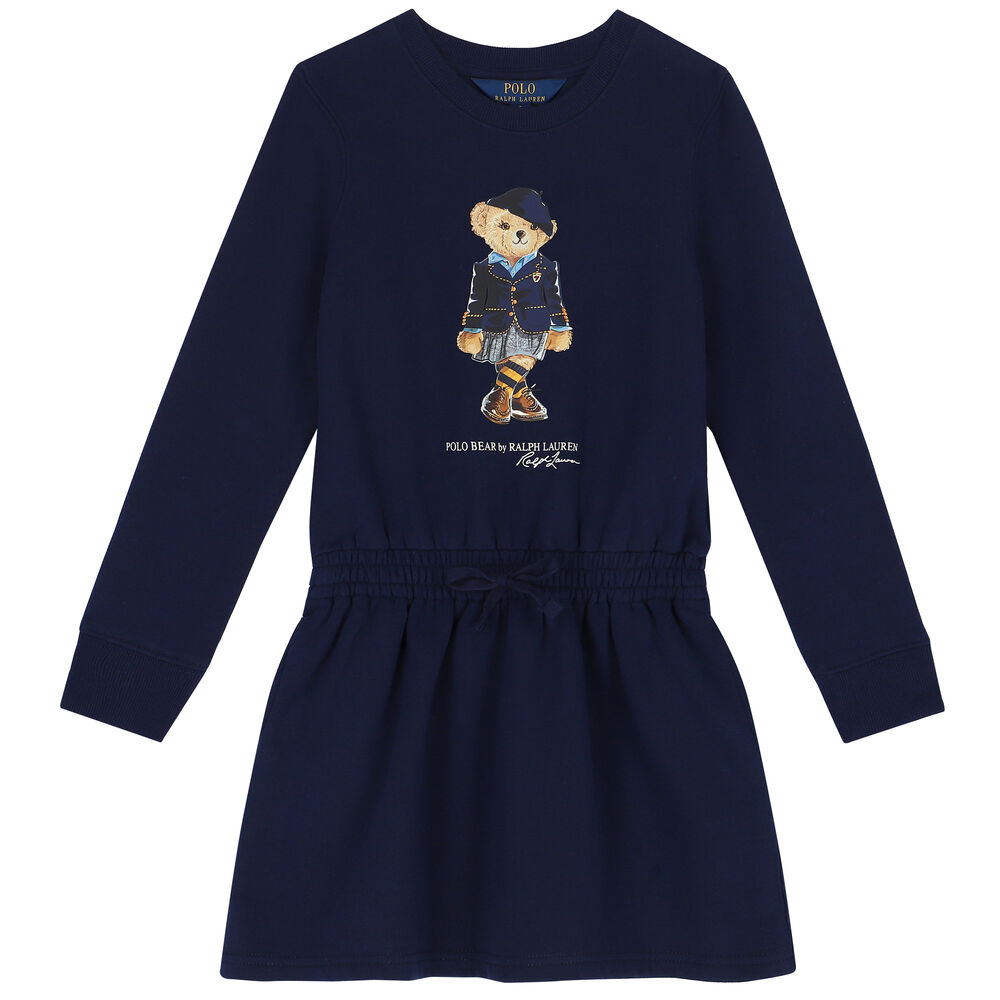 Ralph Lauren Girls Navy Bear Dress | Junior Couture KSA