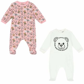 Moschino Pink & Ivory Teddy Logo Babygrows (2 Pack), 1 Pink & Ivory Teddy Logo Babygrows (2 Pack)