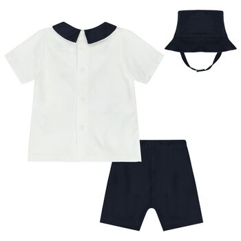 Baby Boys White & Navy Blue Shorts Set