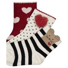 Younger Girls Red & Ivory Socks ( 3 Pack ), 2, hi-res