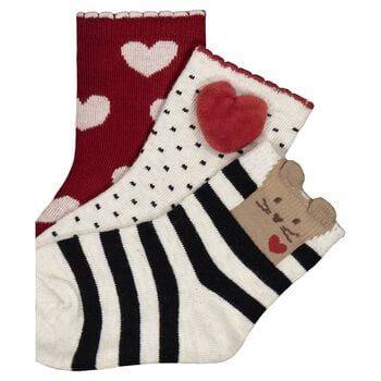 Younger Girls Red & Ivory Socks ( 3 Pack )