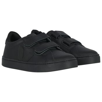 Boys Black Logo Leather Trainers
