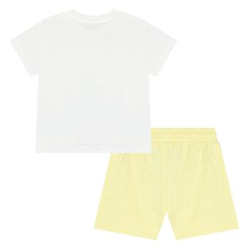 Younger Boys White & Yellow Cotton Shorts Set