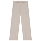 Girls Beige Embellished Logo Trousers, 1, hi-res