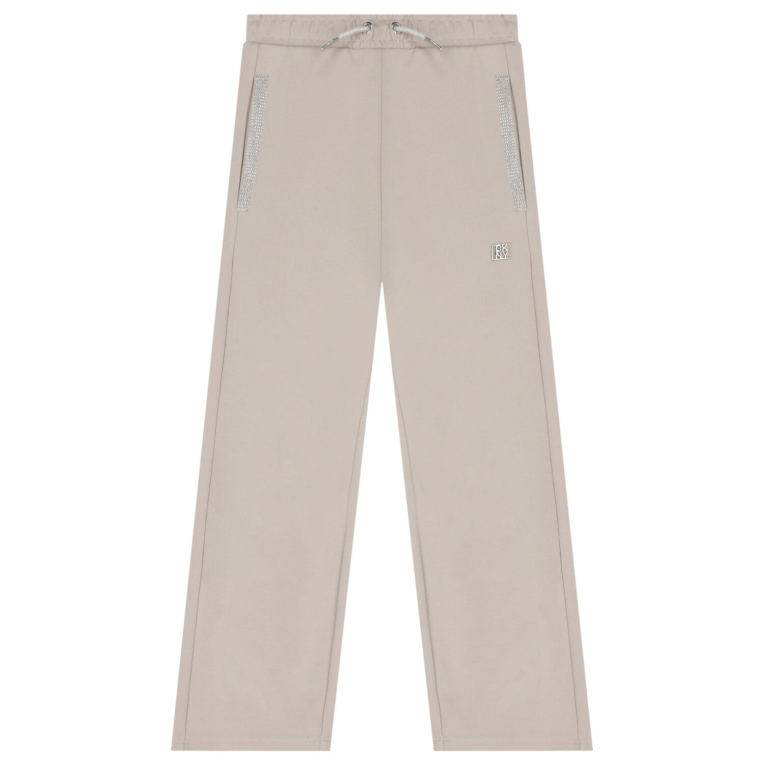 Girls Beige Embellished Logo Trousers, 1, hi-res