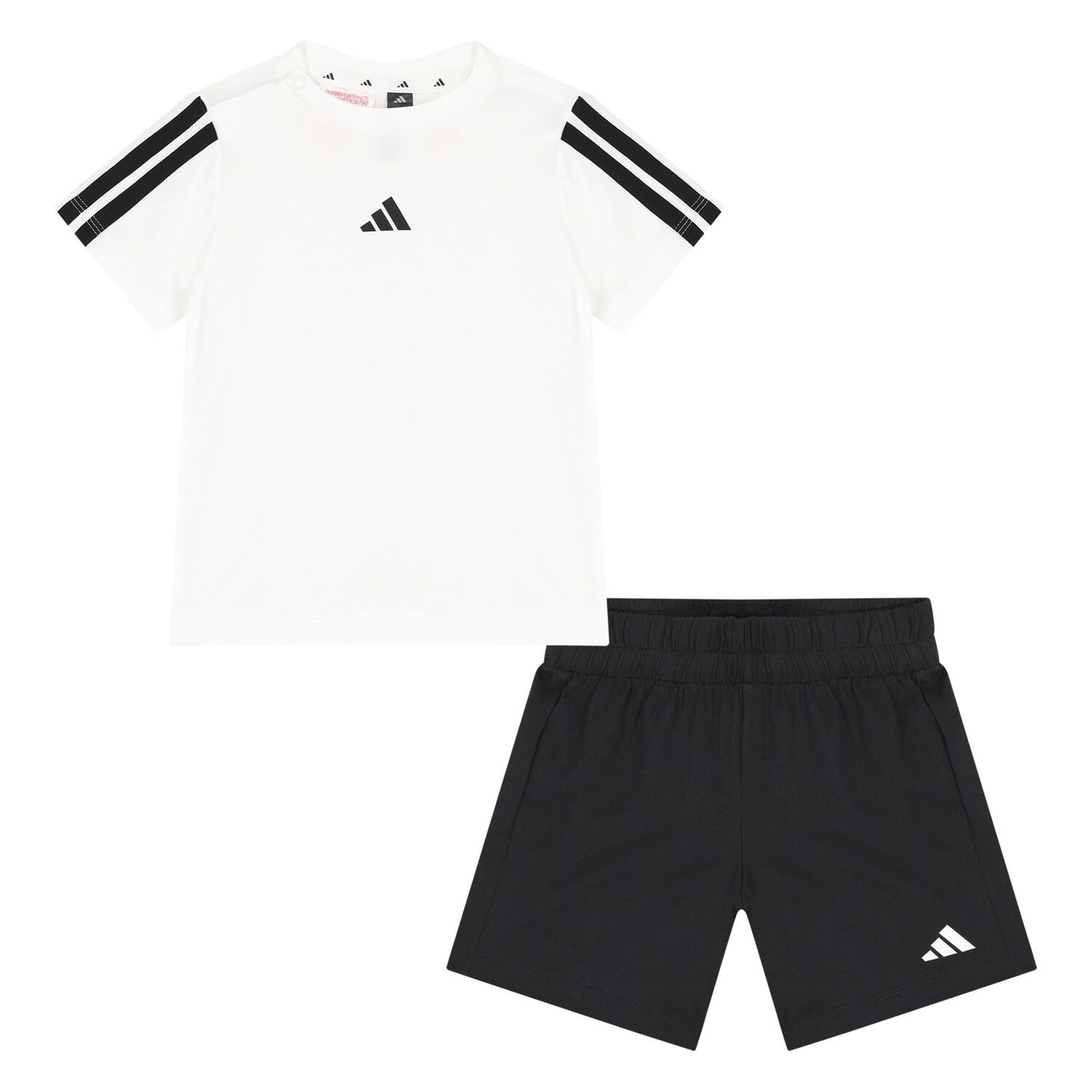 Younger Boys White & Black Logo Shorts Set, 1, hi-res