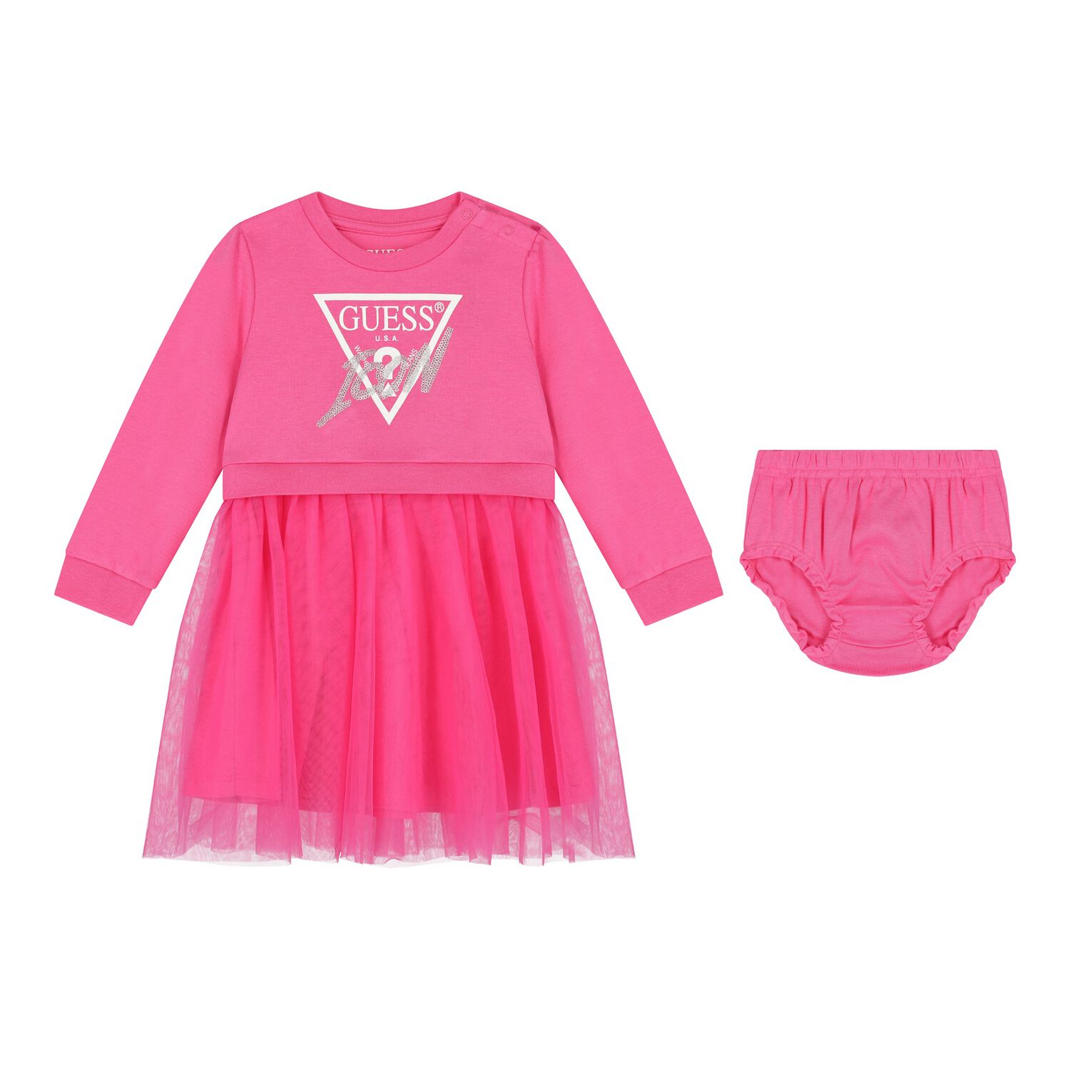 Baby Girls Pink Logo Tulle Dress Set, 1, hi-res