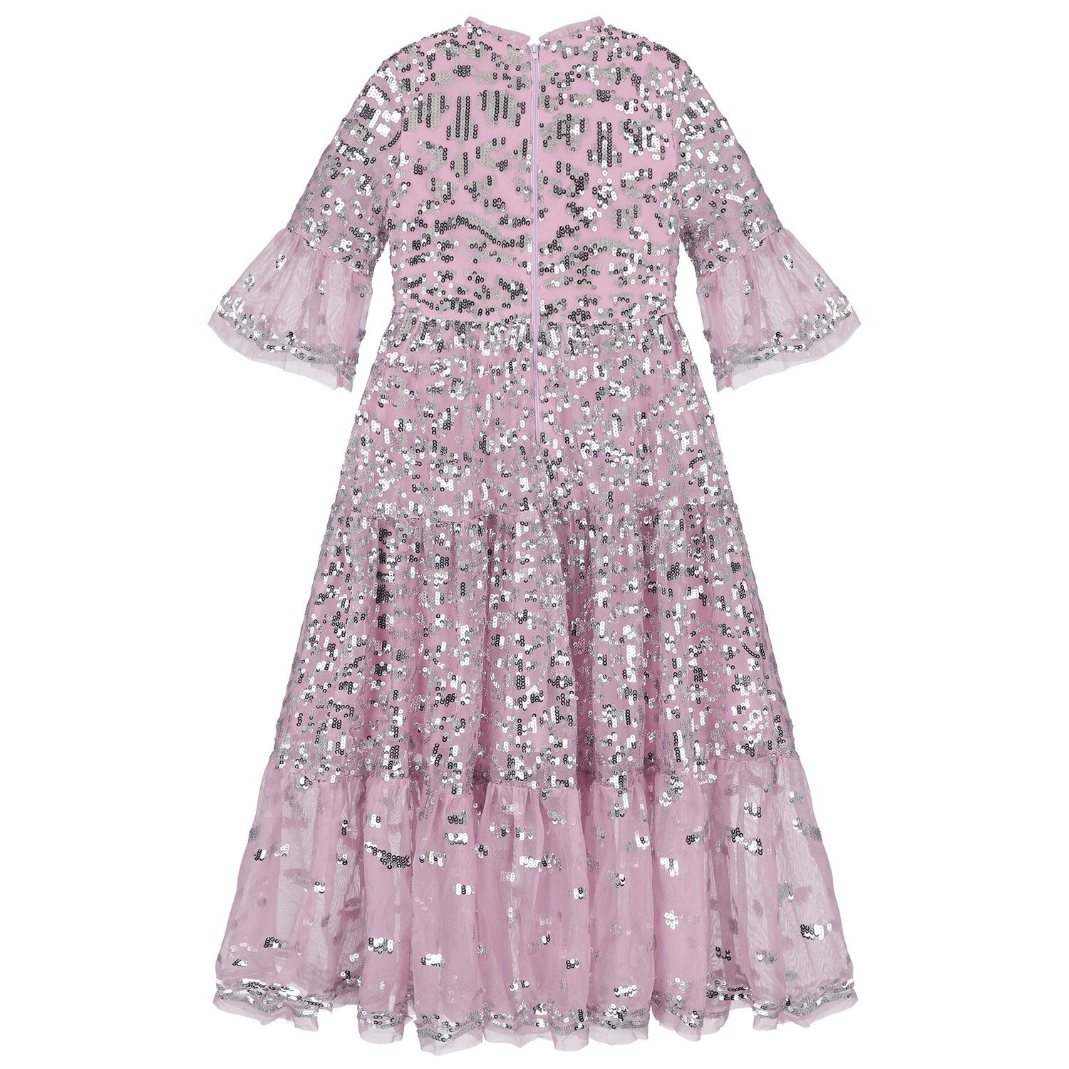 Girls Pink & Silver Sequin Maxi Dress, 2, hi-res