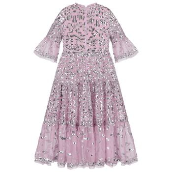 Girls Pink & Silver Sequin Maxi Dress