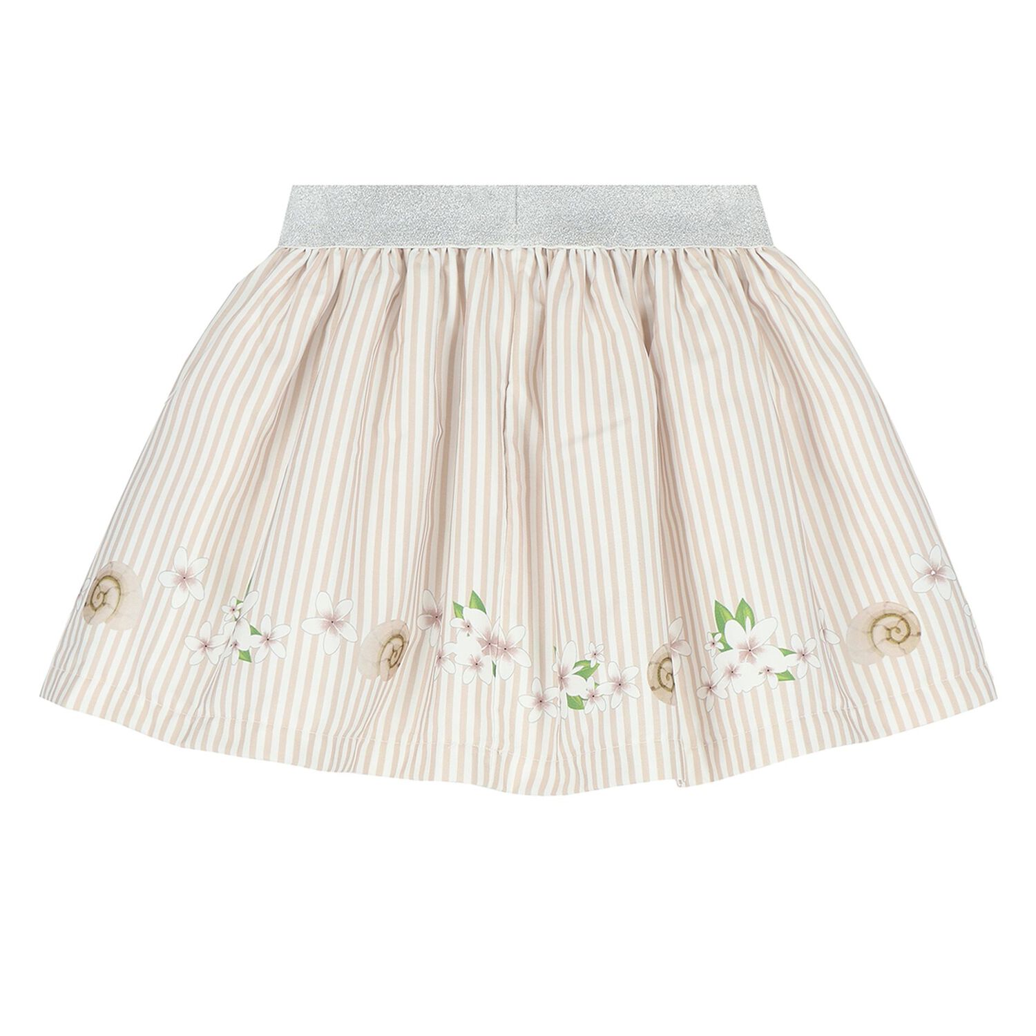 Girls White & Beige Striped Skirt Set, 3, hi-res image number null