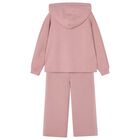 Girls Pink Knitted Hooded Tracksuit, 1, hi-res