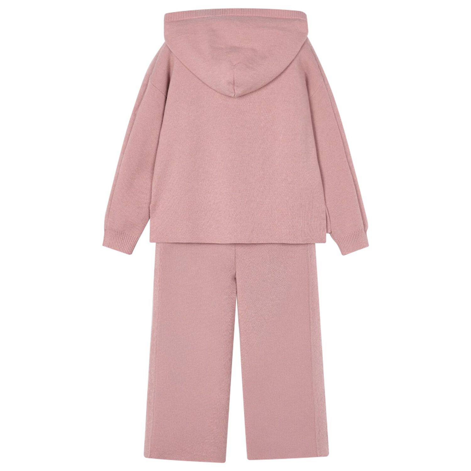 Girls Pink Knitted Hooded Tracksuit, 1, hi-res
