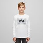 Boys White Logo Long Sleeve Top, 3, hi-res