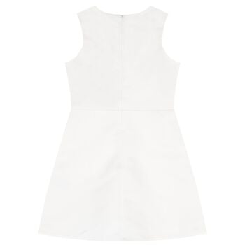 Girls White Bow Satin Dress