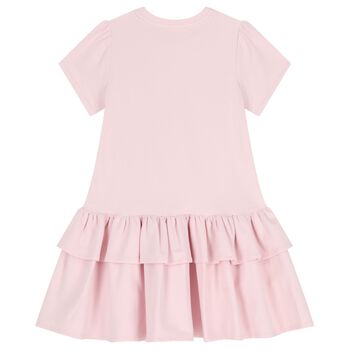 Girls Pink & Beige Bow Logo Dress