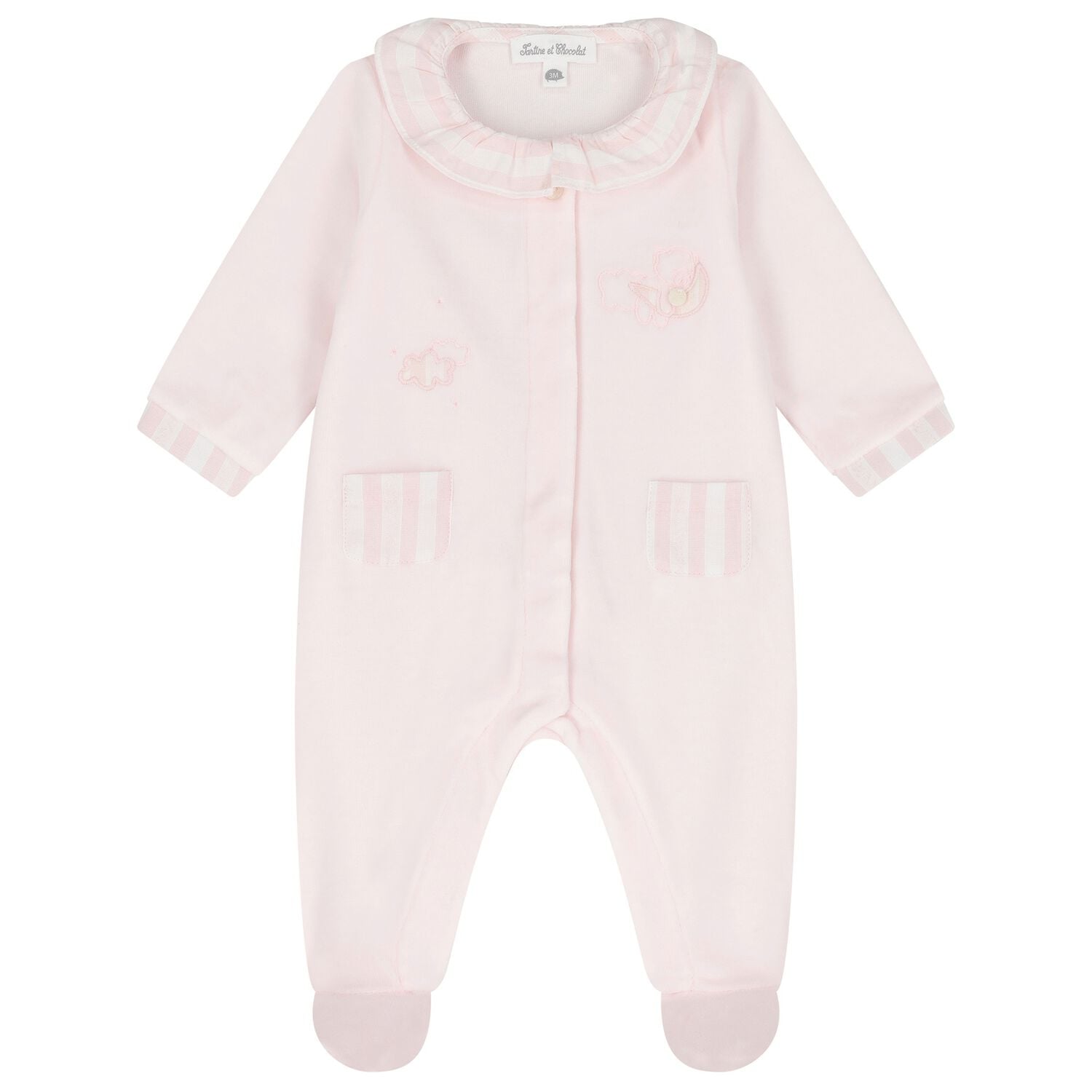 Baby Girls Pink Striped Collar Babygrow, 3, hi-res