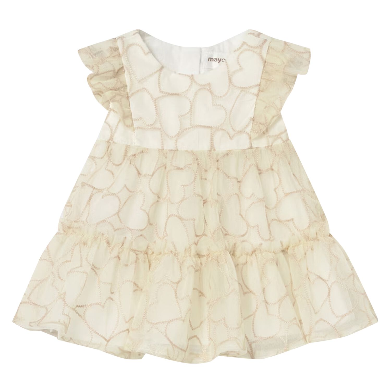 Baby Girls Beige Heart Tulle Dress, 1, hi-res