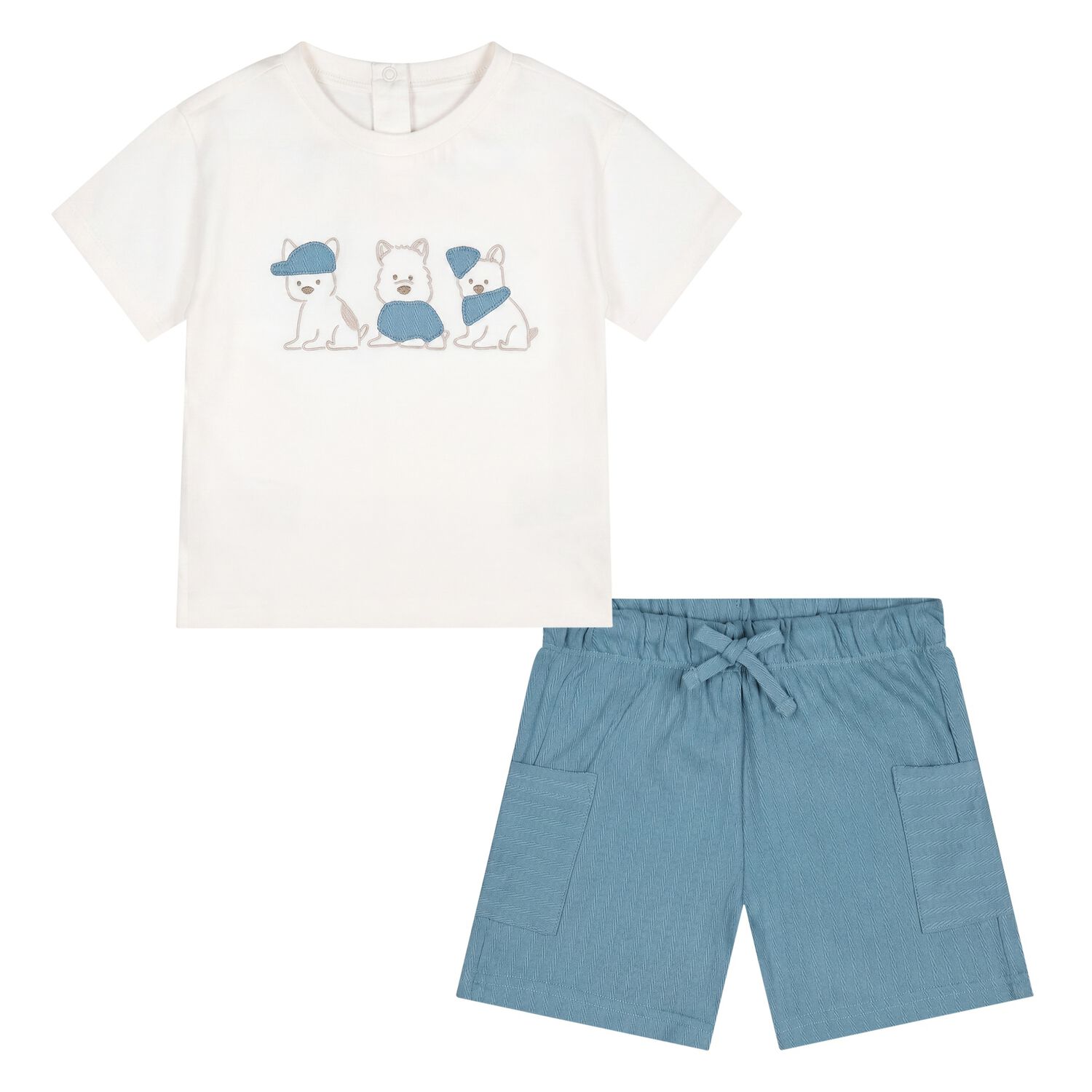 Younger Boys Ivory & Blue Shorts Set, 1, hi-res