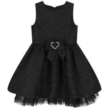 Girls Black Jacquard Heart Dress
