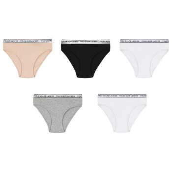 Girls White, Grey, Beige & Black Bikini Brief ( 5-Pack )