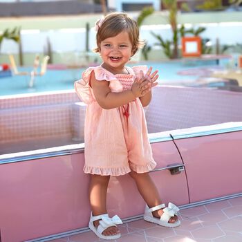 Younger Girls Pink Shirred Playsuit