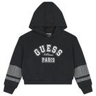 Girls Black Logo Embellished Hooded Top, 1, hi-res