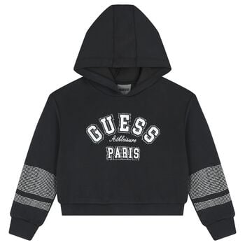 Girls Black Logo Embellished Hooded Top
