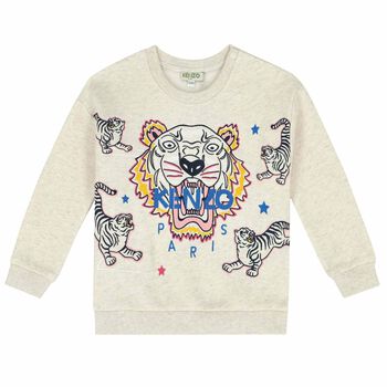 Younger Girls Beige Tiger Sweatshirt