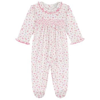 Baby Girls White & Pink Rose Renaissance Babygrow