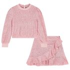 Girls Metallic Pink Sequin Skirt Set, 1, hi-res
