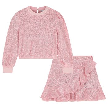 Girls Metallic Pink Sequin Skirt Set