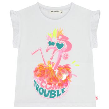 Girls White Flamingo T-Shirt