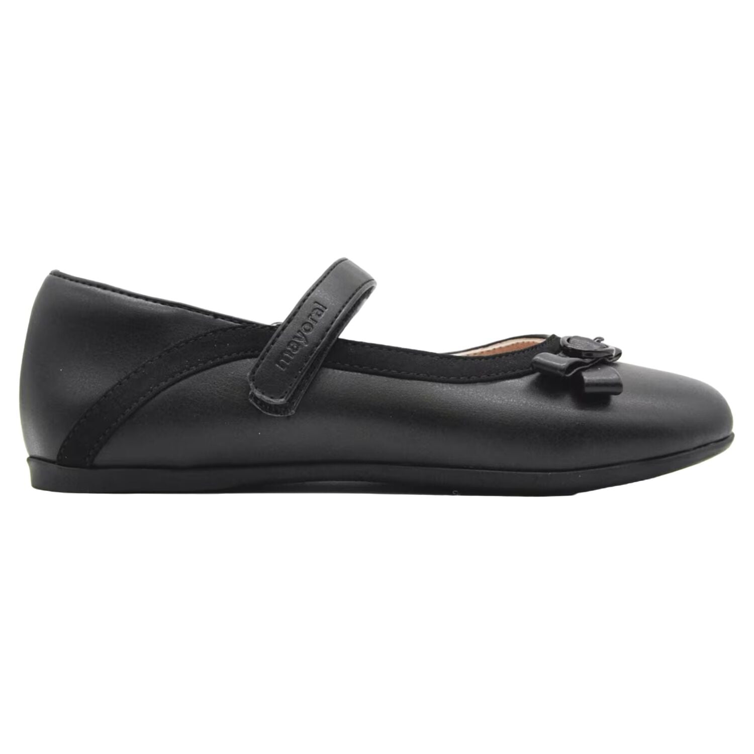 Girls Black Leather Ballerina Shoes, 1, hi-res