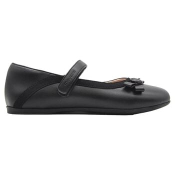 Girls Black Leather Ballerina Shoes