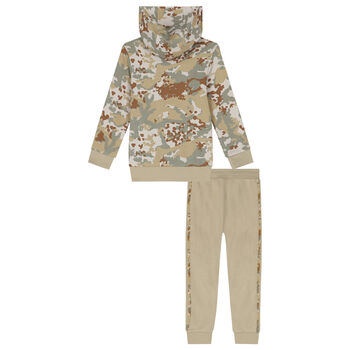 Beige & Green Trefoil Logo Camouflage Tracksuit