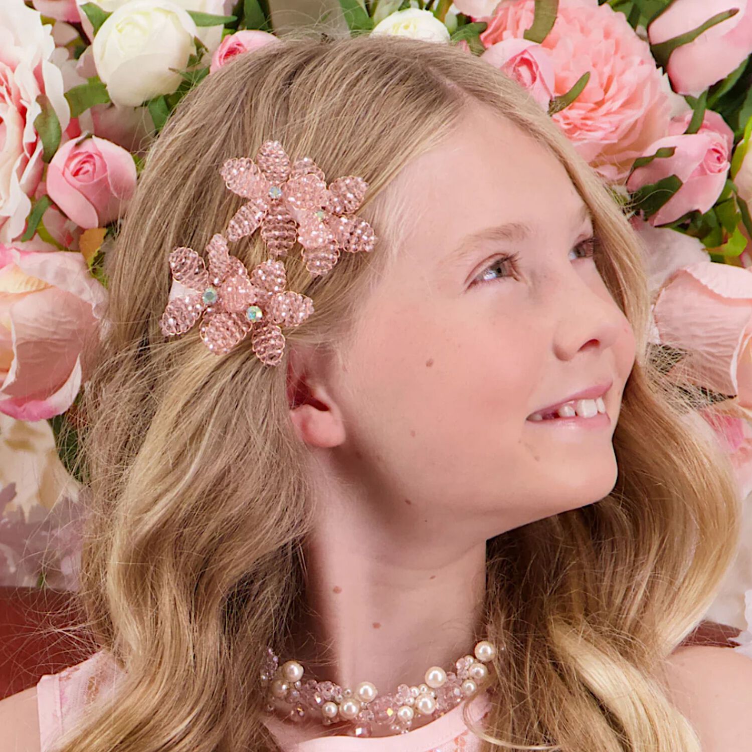 Girls Pink Embellished Flowers Hair Clips ( 2-Pack ), 3, hi-res image number null