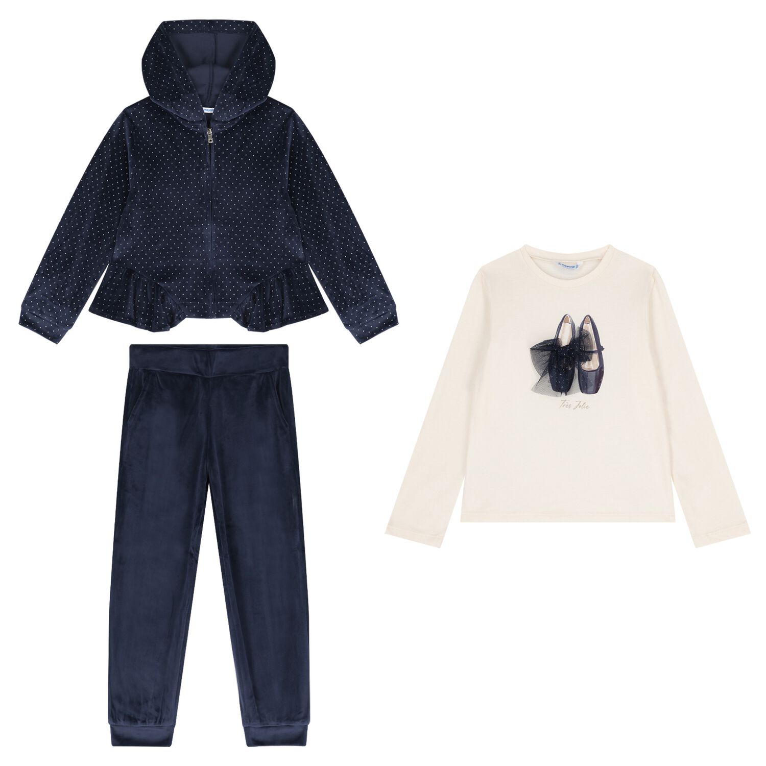 Girls Navy Blue Velour Tracksuit Set  ( 3 Piece ), 1, hi-res image number null