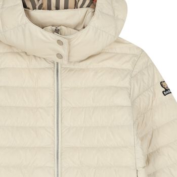 Girls Beige Hooded Puffer Jacket