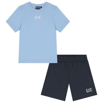 Boys Blue & Navy Blue Logo Shorts Set