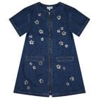 Girls Blue Denim Sequinned Floral Dress, 1, hi-res