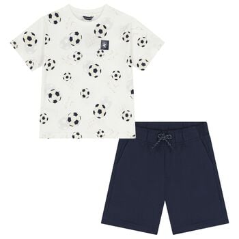 Boys White & Navy Blue Short Set