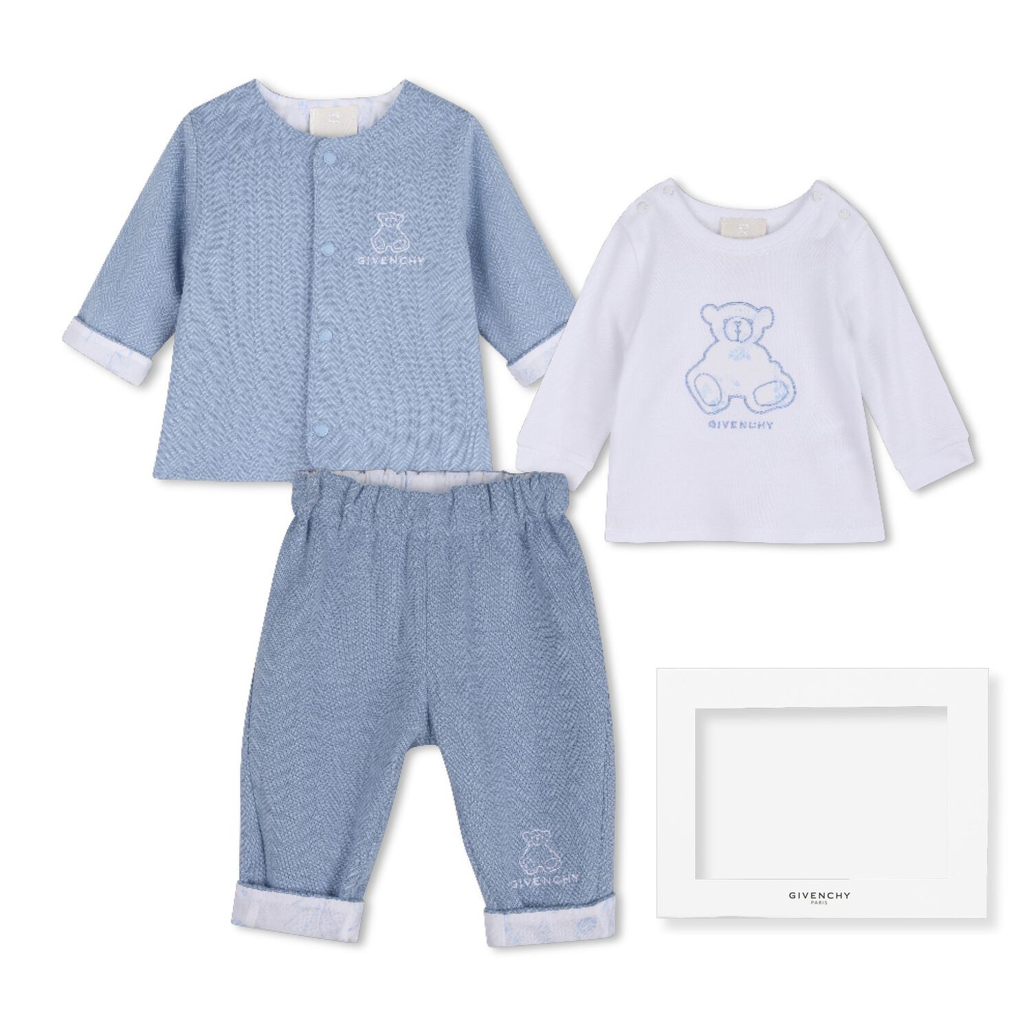 Baby Boys White & Blue Toile de Jouy Tracksuit Set, 1, hi-res