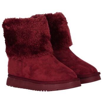 Girls Burgundy Faux Fur Boots