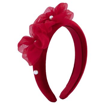 Girls Red Pearl Velvet Headband