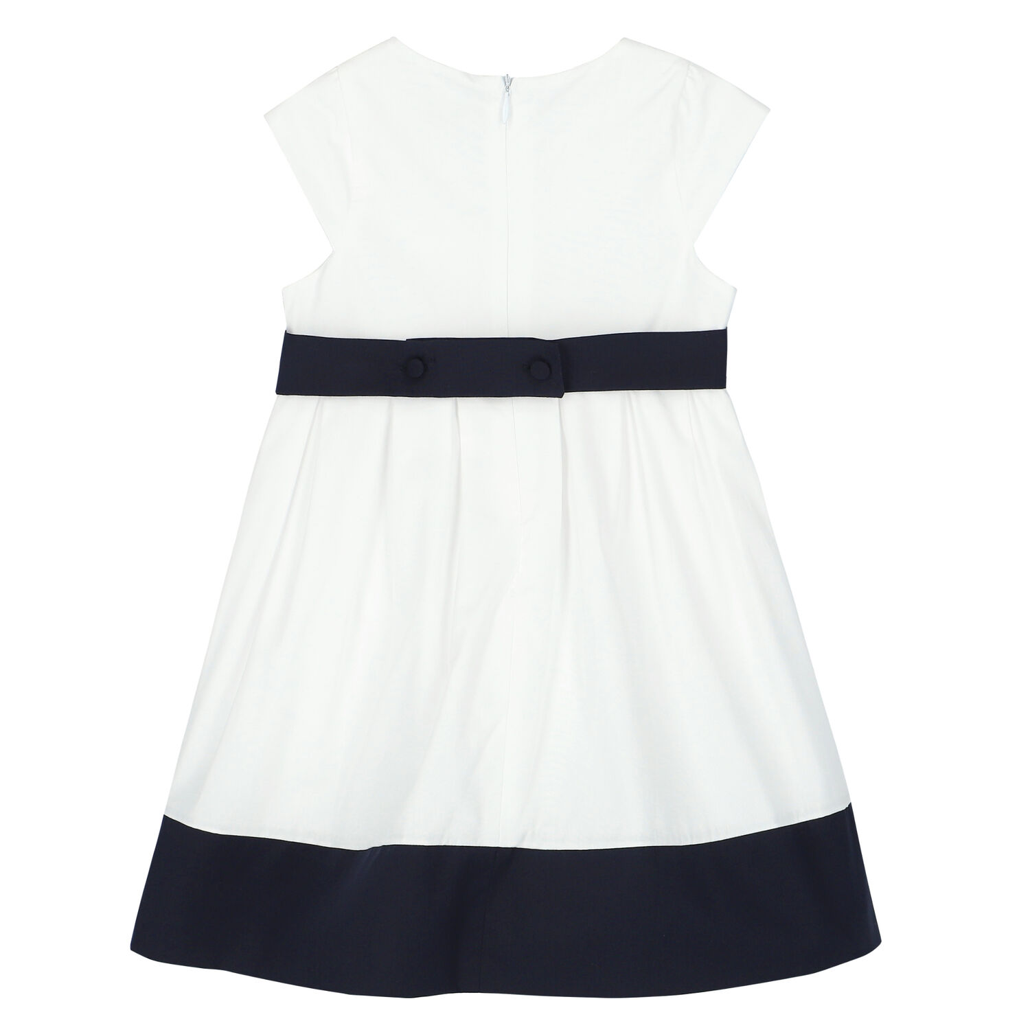 Younger Girls White & Navy Blue Dress, 1, hi-res